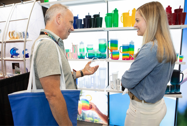 show booth, people talking